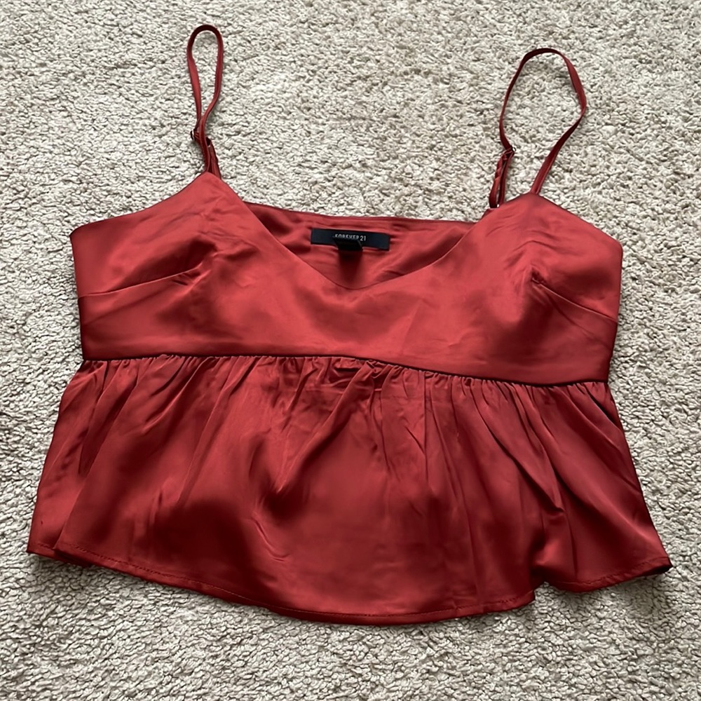 Silk peplum crop tank